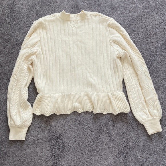 Draper James RSVP Ivory Ruffled Scallop Hem Cable Knit Sweater, XXL - Picture 7 of 10